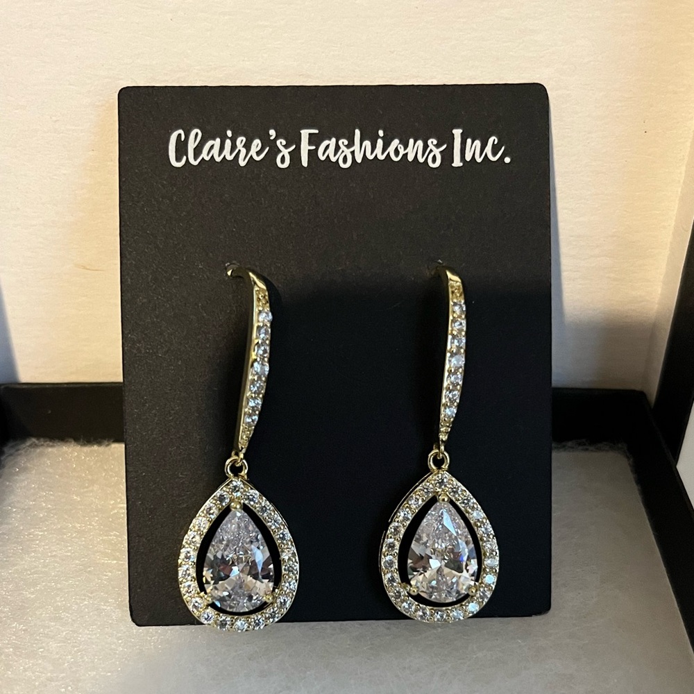 Claire's Fashion Inc. Diamond Gold Dangle Earrings